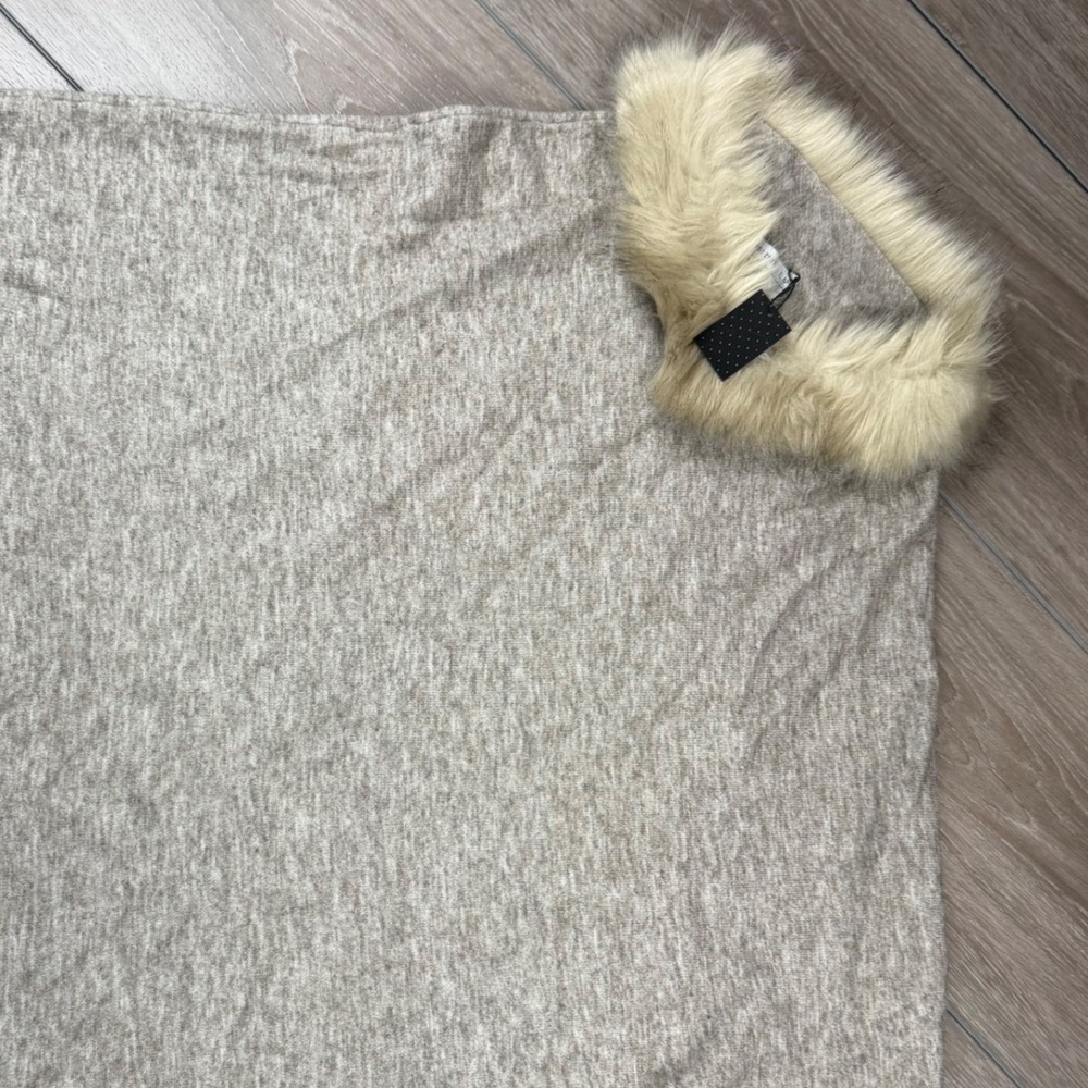 Crosstree Lane Womens Poncho Faux Fur Trim Acrylic Tan One Size